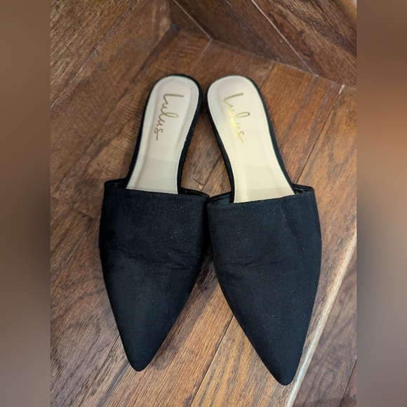 Lulu's Black Mules Size 7.5, Lorene Faux Suede Pointed-Toe - Picture 4 of 16